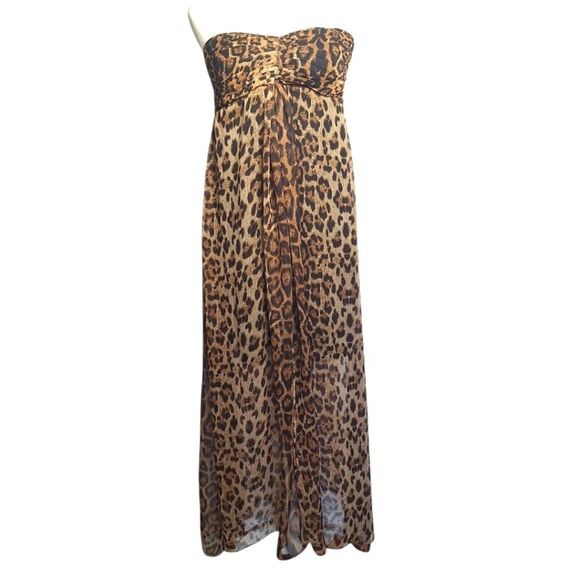 Sans Souci Womens Sheer Leopard Maxi Dress Strapless Sweetheart Bandeau Medium - Picture 1 of 9